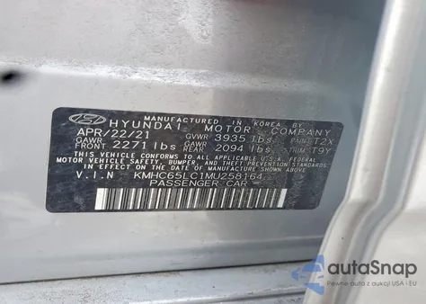 2021 Hyundai Ioniq Blue z USA, uszkodzony, nr VIN KMHC65LC1MU258164